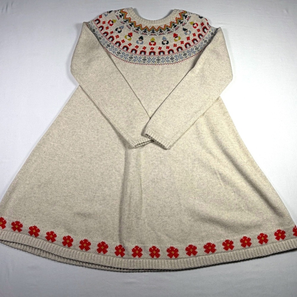 Hanna Andersson Sweater Dress Fair Isle Gnome Holiday Floral Knit Girls 12 150cm